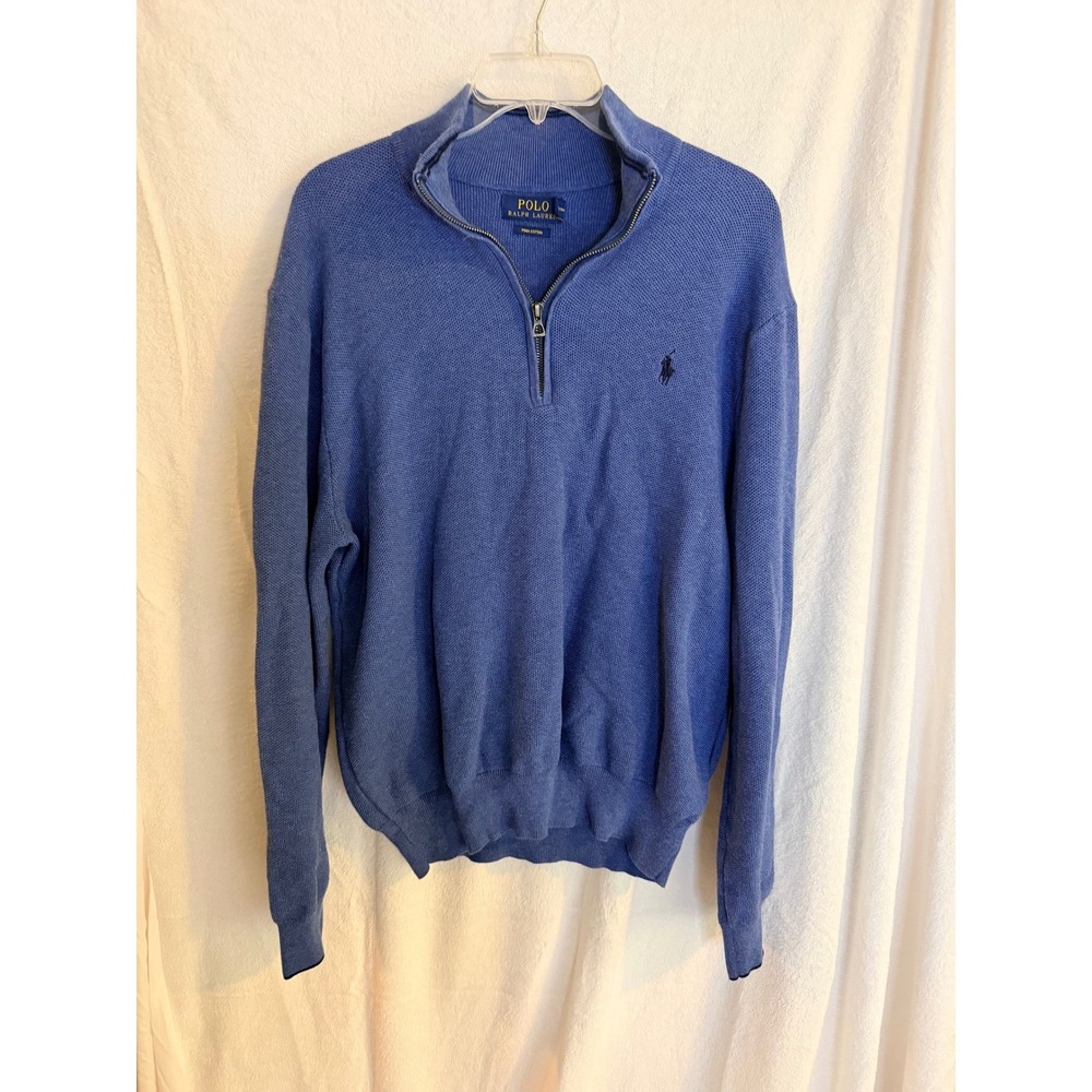 Polo Ralph Lauren Men XL Pima Cotton Quarter Zip Pullover Sweater Blue Pony Logo